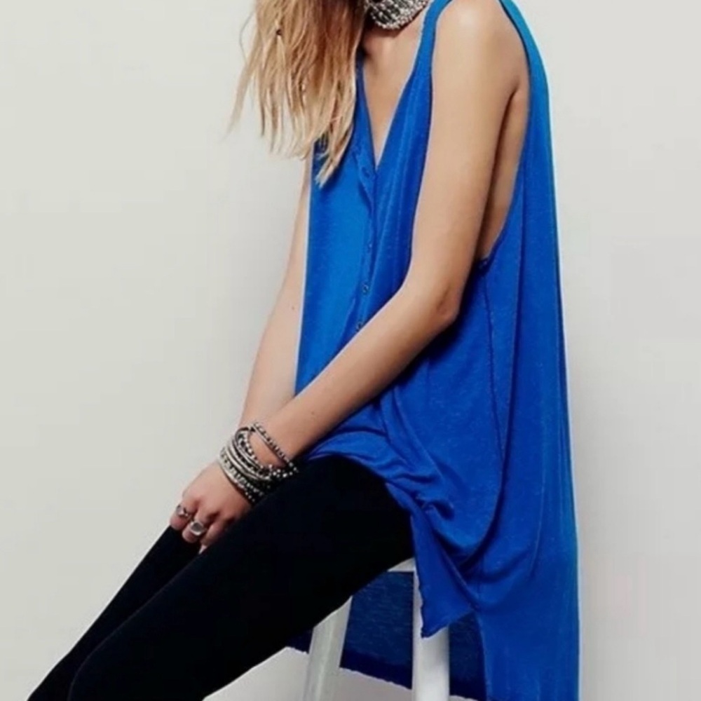 We The Free Bright Blue Union Henley Tank Top by Free People Sz S